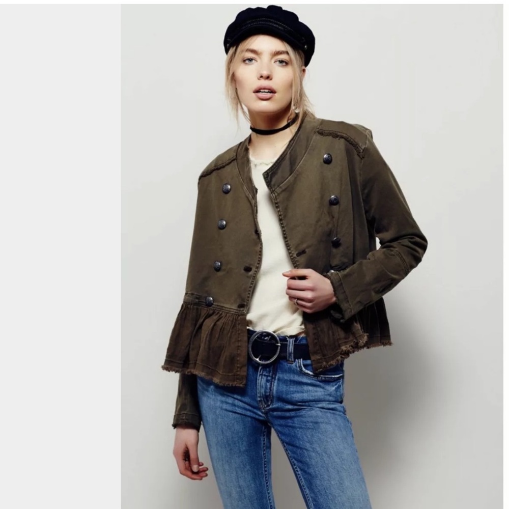 Free People Military Olive Peplum Jacket Size M